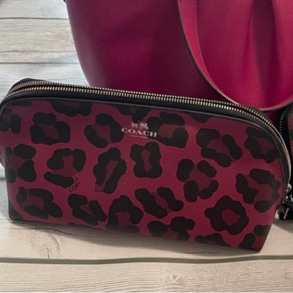 Coach magenta animal print  makeup case